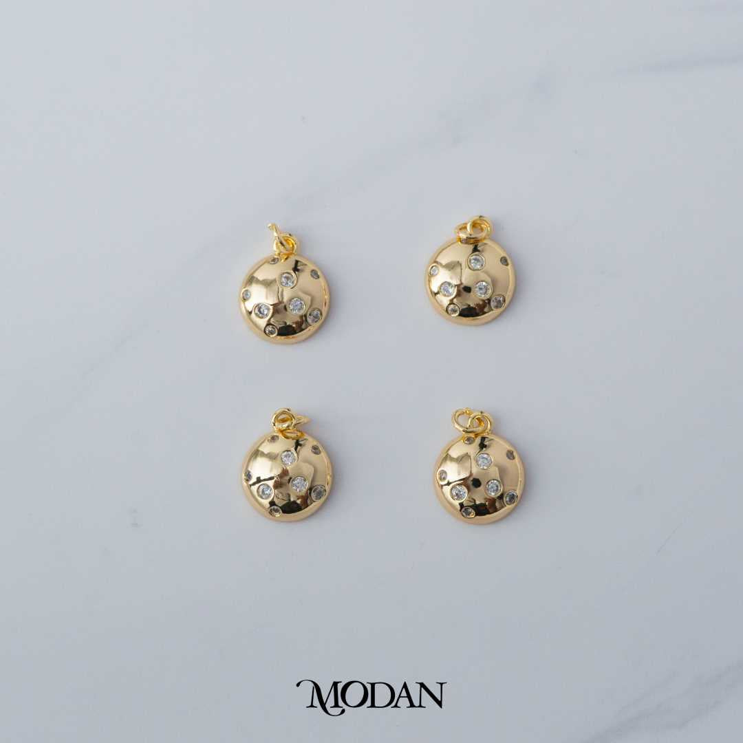 Dotted Round DIY Charm Liontin Bulat Hypoallergenic Gold Plated