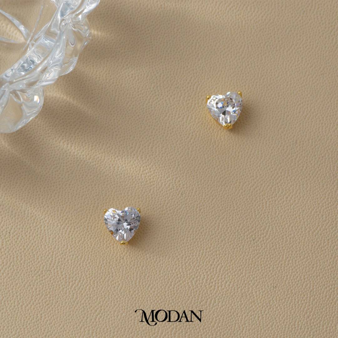 (8mm) Sparkling Love Heart Mini Stud Earrings Anting Tusuk Bentuk Hati Kecil Hypoallergenic Gold Plated