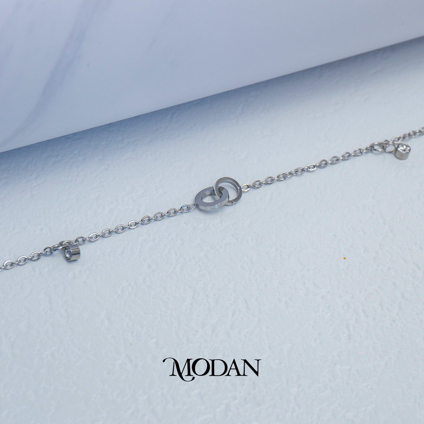 (22cm) Titanium Interlocking Roman Numerals Dainty Chain Anklet Bracelet Gelang Kaki Hypoallergenic Stainless Steel