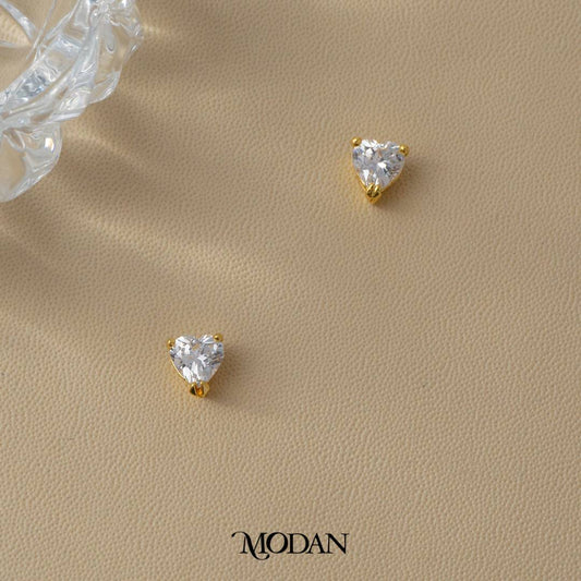 (6mm) Sparkling Love Heart Mini Stud Earrings Anting Tusuk Bentuk Hati Kecil Hypoallergenic Gold Plated