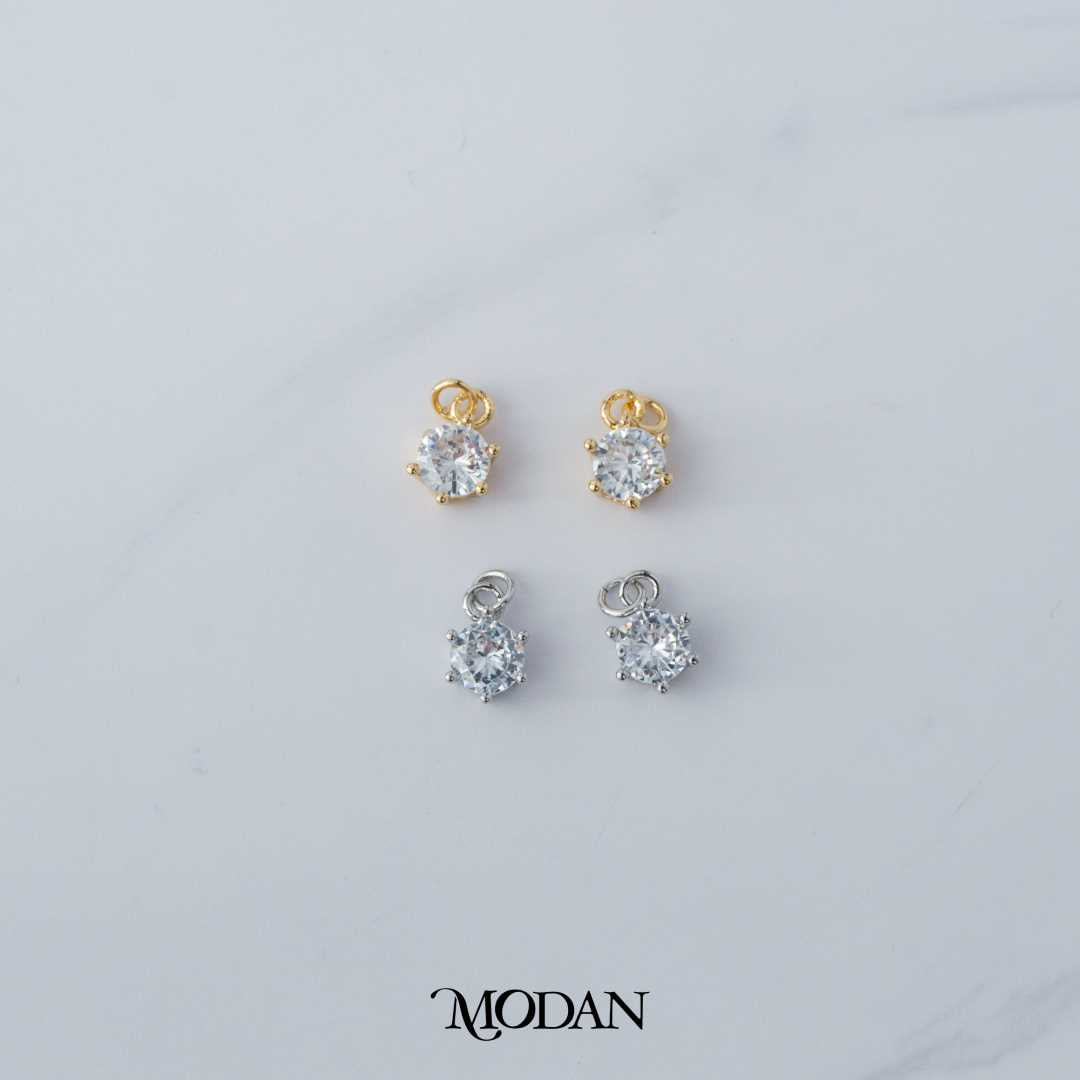 Round Clear Cubic Zirconia DIY Charm Liontin Bulat Berlian Elegant Hypoallergenic Gold Filled