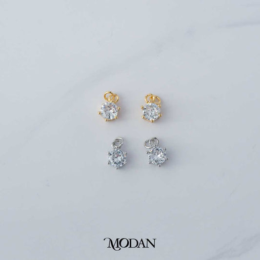 Round Clear Cubic Zirconia DIY Charm Liontin Bulat Berlian Elegant Hypoallergenic Gold Filled