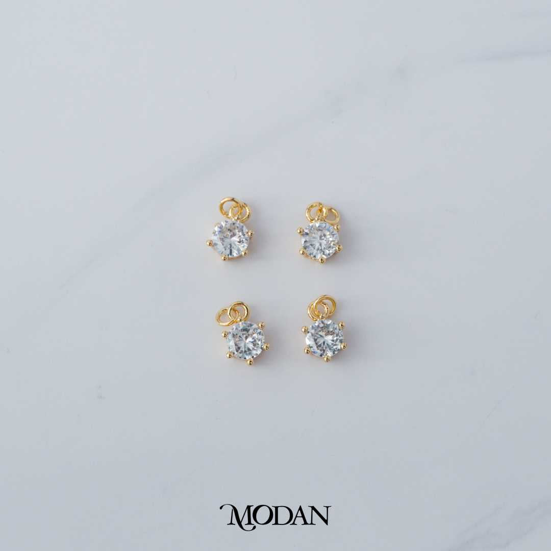 Round Clear Cubic Zirconia DIY Charm Liontin Bulat Berlian Elegant Hypoallergenic Gold Filled