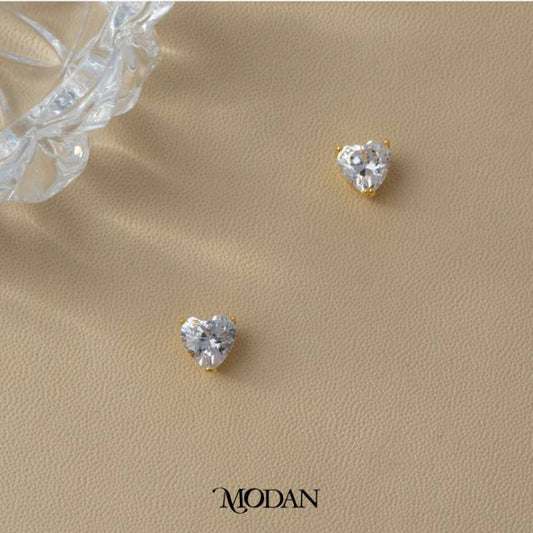 (7mm) Sparkling Love Heart Mini Stud Earrings Anting Tusuk Bentuk Hati Kecil Hypoallergenic Gold Plated