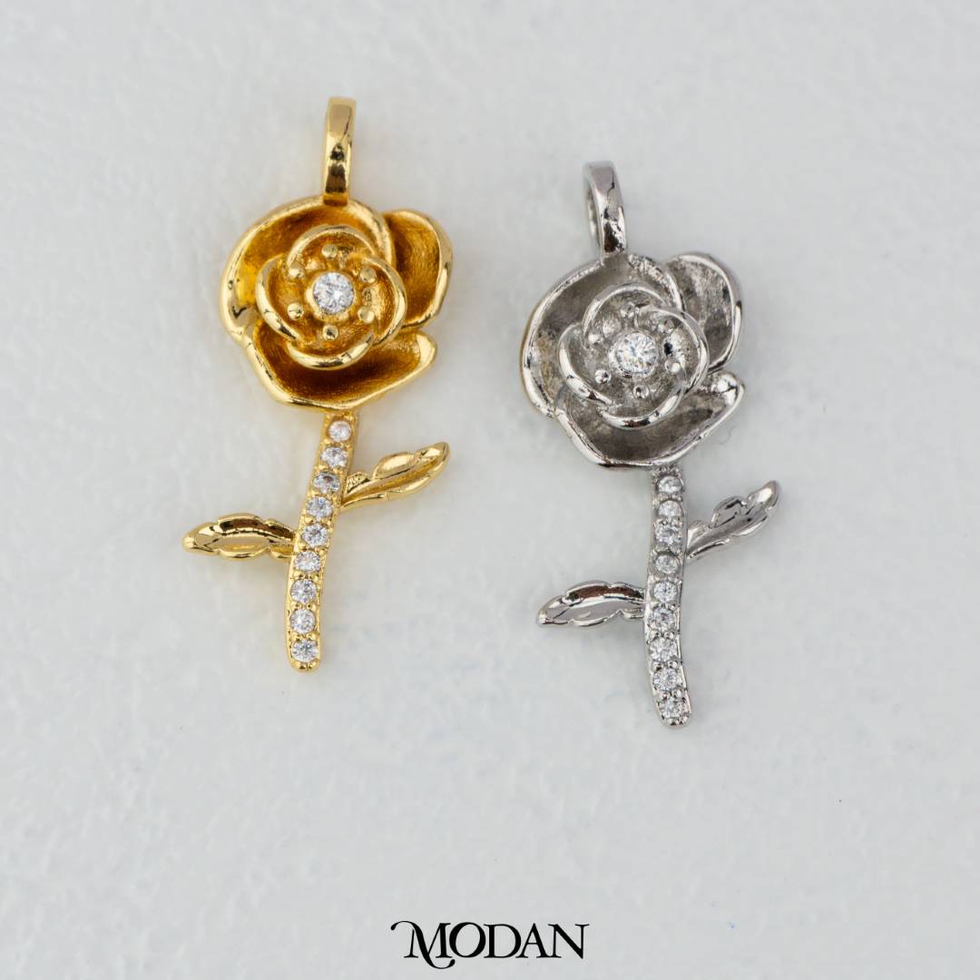 June Birthflowers Rose Textured Pendant DIY Pendant Liontin Bunga Mawar Hypoallergenic Gold Filled
