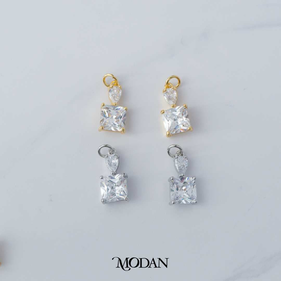 Teardrop Square Double DIY Charm Liontin Tetes Air Mata Persegi Berlian Hypoallergenic Gold Filled