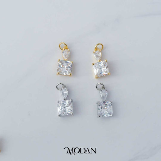 Teardrop Square Double DIY Charm Liontin Tetes Air Mata Persegi Berlian Hypoallergenic Gold Filled