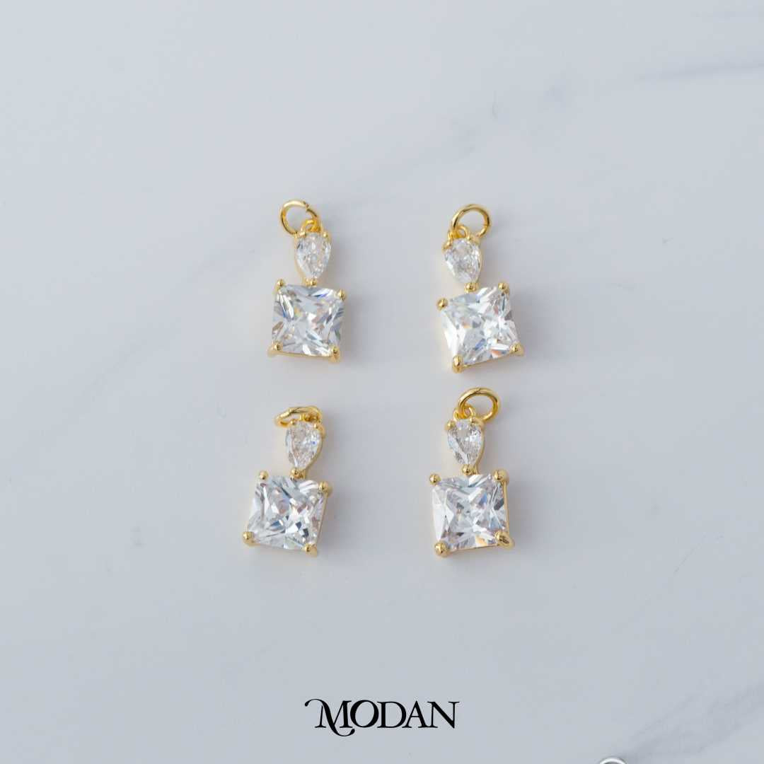 Teardrop Square Double DIY Charm Liontin Tetes Air Mata Persegi Berlian Hypoallergenic Gold Filled