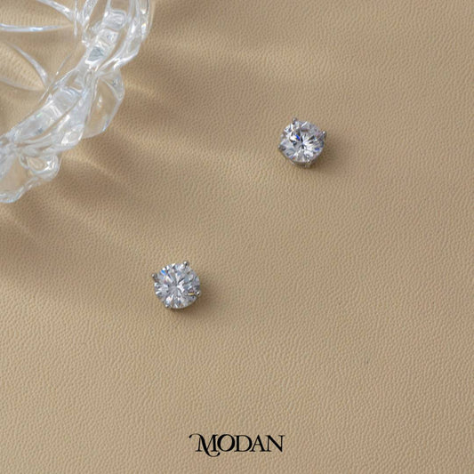(7mm) Sparkling Moissanite Mini Stud Earrings Anting Tusuk Bulat Kecil Hypoallergenic Gold Plated