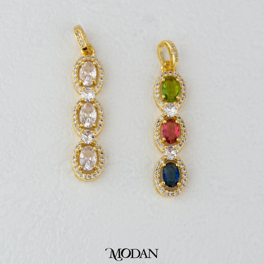 Sparkling Oval Long Colorful Zirconia DIY Pendant Liontin Panjang Oval Hypoallergenic Gold Filled