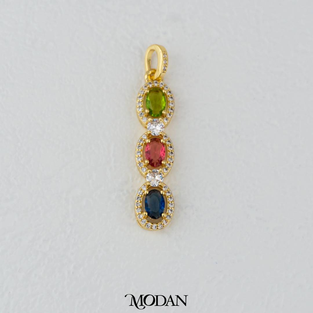 Sparkling Oval Long Colorful Zirconia DIY Pendant Liontin Panjang Oval Hypoallergenic Gold Filled