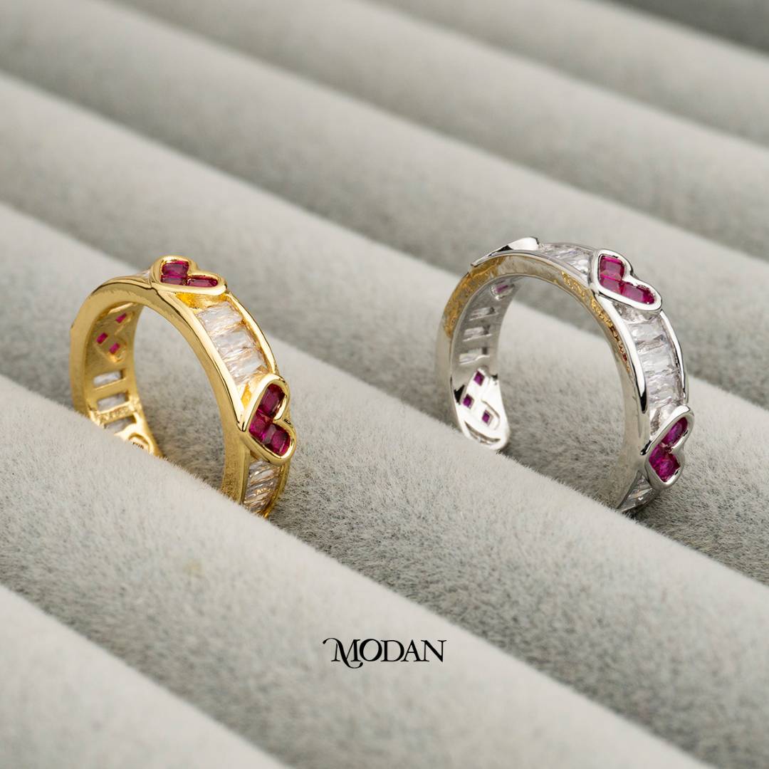 Romantic Ruby Red Twin Heart Ring Cincin Hati Merah Rubi Hypoallergenic Gold Plated