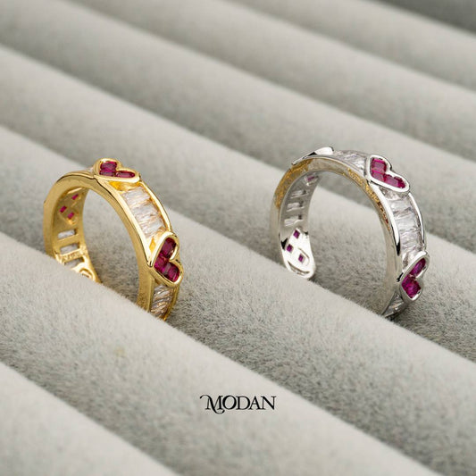 Romantic Ruby Red Twin Heart Ring Cincin Hati Merah Rubi Hypoallergenic Gold Plated