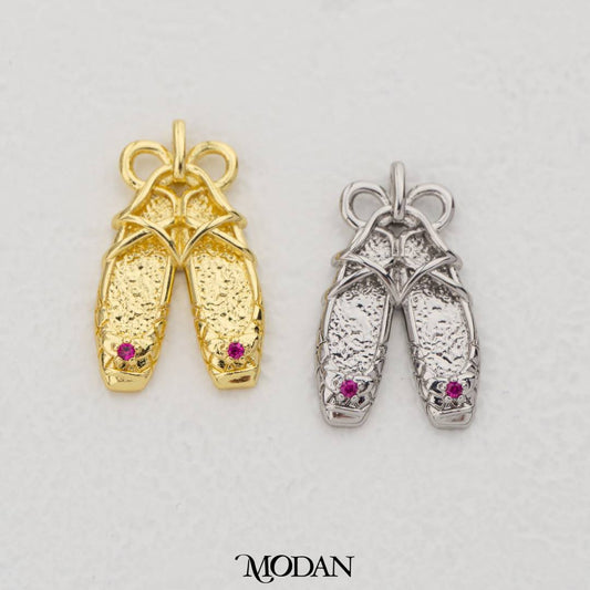 Fuchsia Girlie Flat Shoes Pendant DIY Pendant Liontin Sepatu Lucu Hypoallergenic Gold Filled