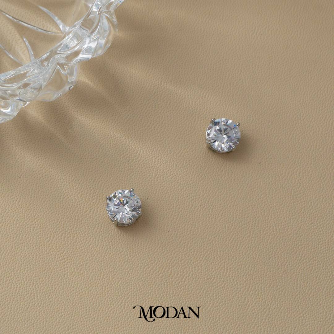 (8mm) Sparkling Solitaire Mini Stud Earrings Anting Tusuk Bulat Mata Satu Hypoallergenic Gold Plated