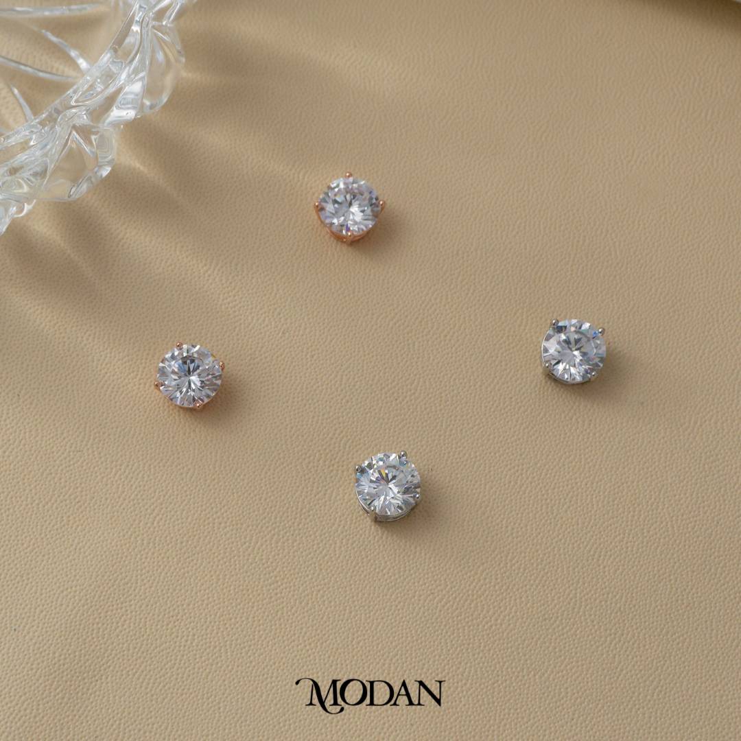 (8mm) Sparkling Solitaire Mini Stud Earrings Anting Tusuk Bulat Mata Satu Hypoallergenic Gold Plated