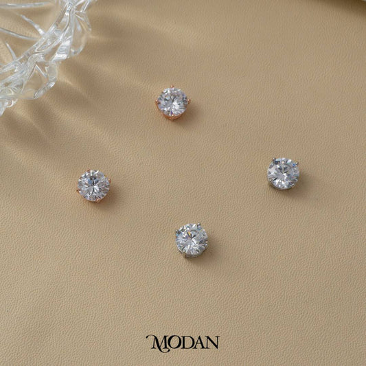 (8mm) Sparkling Solitaire Mini Stud Earrings Anting Tusuk Bulat Mata Satu Hypoallergenic Gold Plated