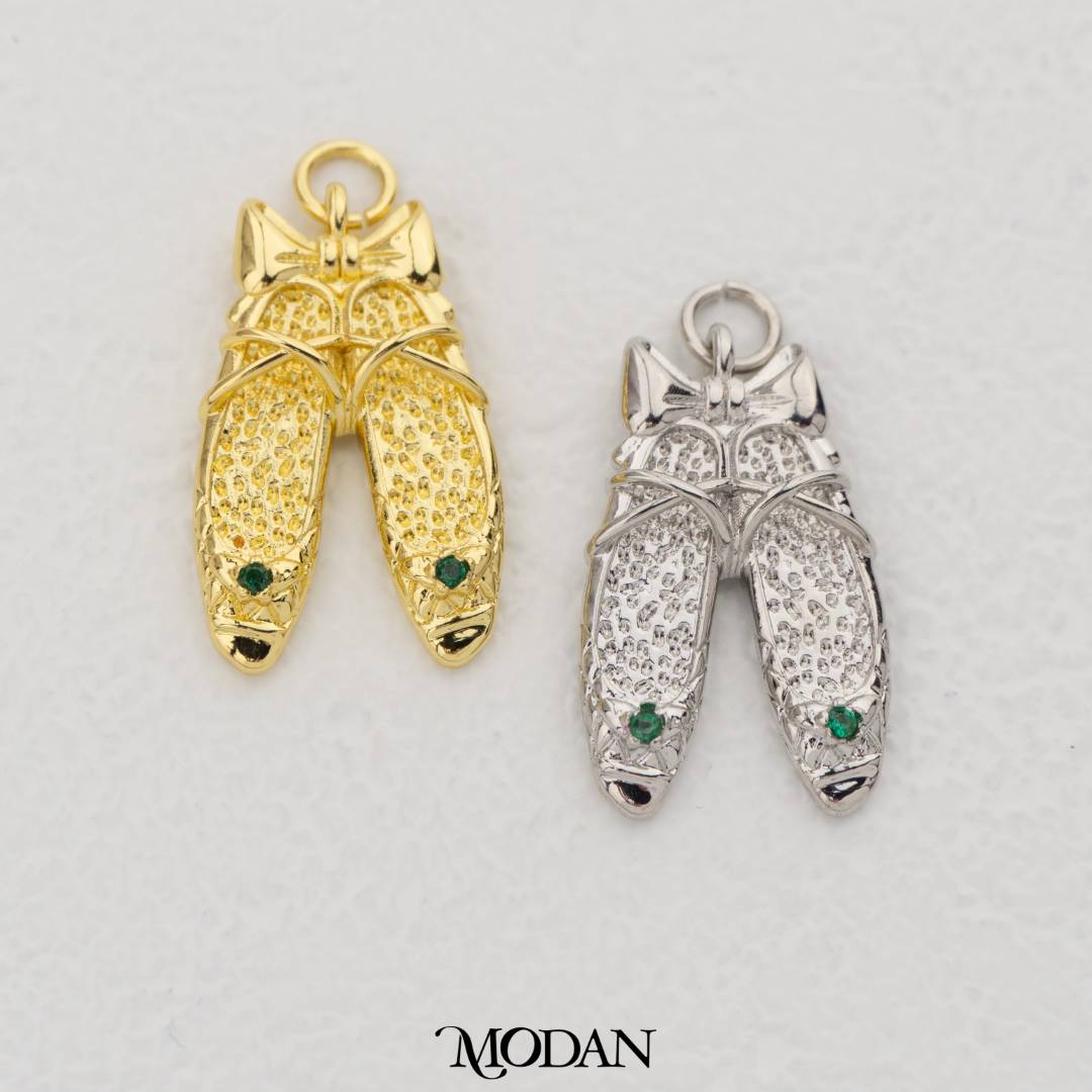 Green Girlie Flat Shoes and Ribbon Pendant DIY Pendant Liontin Sepatu Pita Hypoallergenic Gold Filled