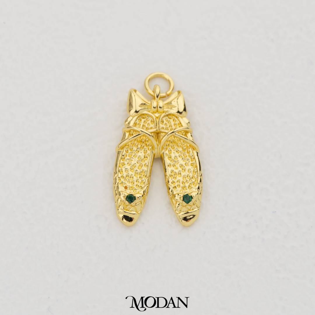 Green Girlie Flat Shoes and Ribbon Pendant DIY Pendant Liontin Sepatu Pita Hypoallergenic Gold Filled