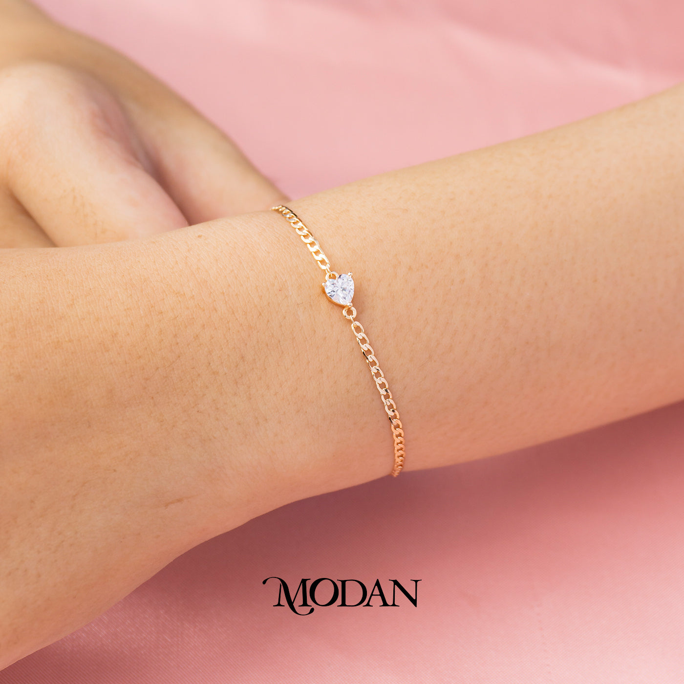 (17cm) Titanium Rosegold Love Heart Solitaire Bracelet Gelang Hati Hypoallergenic Stainless Steel