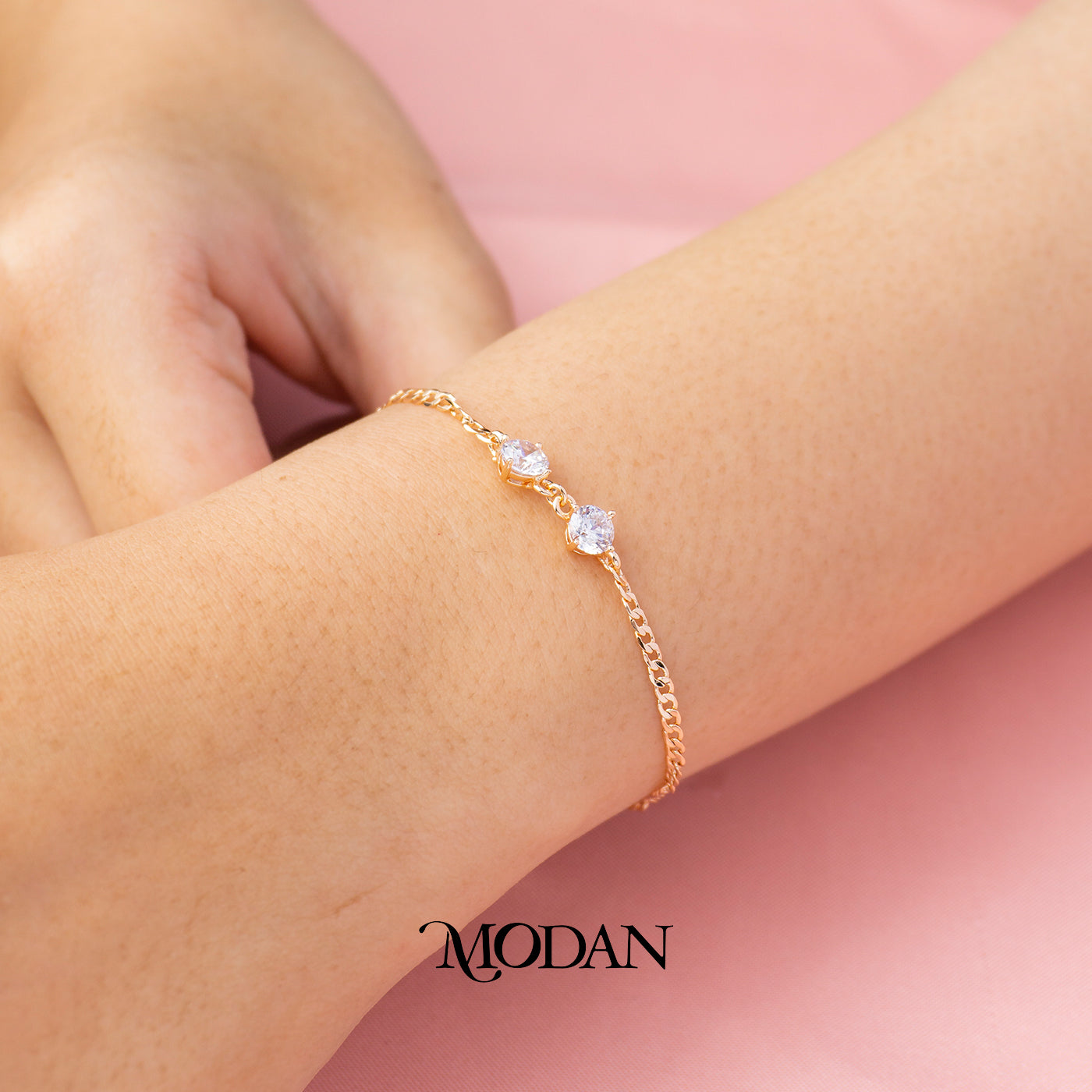 (15.5cm) Titanium Rosegold Double Round  Solitaire Bracelet Gelang Hypoallergenic Stainless Steel