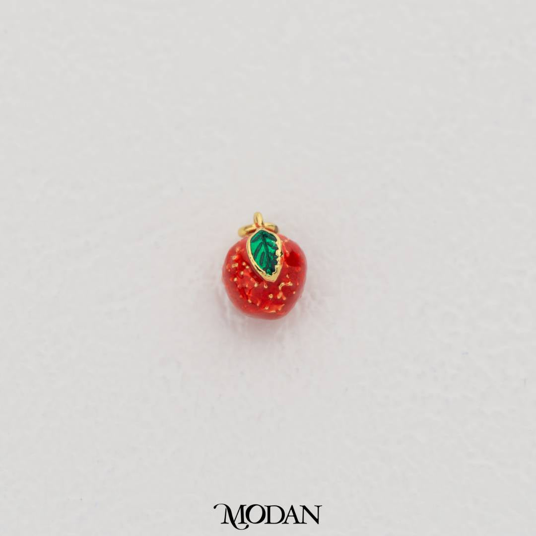 Mini Apple Textured Enamel Pendant DIY Pendant Liontin Buah Apel Kecil Bertekstur Hypoallergenic Gold Filled