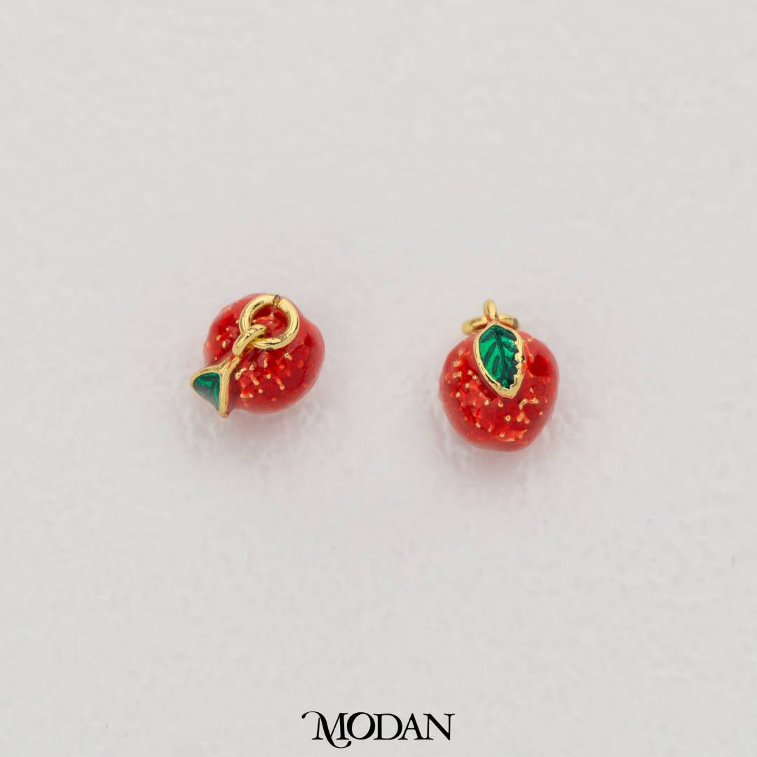 Mini Apple Textured Enamel Pendant DIY Pendant Liontin Buah Apel Kecil Bertekstur Hypoallergenic Gold Filled