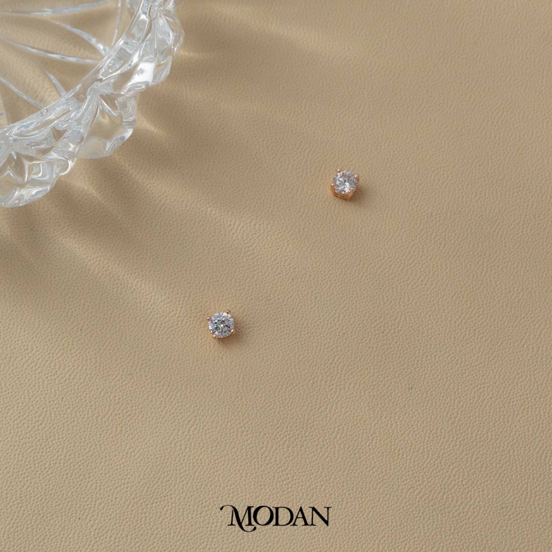 (4mm) Sparkling Solitaire Mini Stud Earrings Anting Tusuk Bulat Mata Satu Hypoallergenic Gold Plated