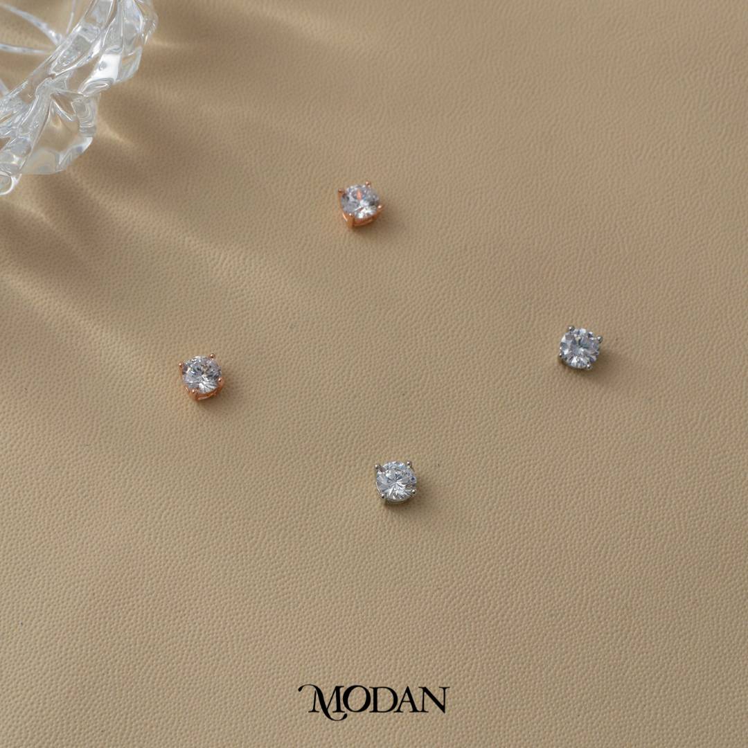 (5mm) Sparkling Solitaire Mini Stud Earrings Anting Tusuk Bulat Mata Satu Hypoallergenic Gold Plated