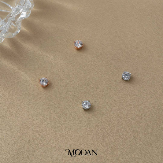 (5mm) Sparkling Solitaire Mini Stud Earrings Anting Tusuk Bulat Mata Satu Hypoallergenic Gold Plated