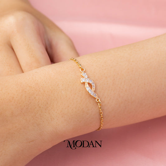 (15.5cm) Titanium Rosegold Micro Paved Nautical Anchor Mariner Chain Bracelet Gelang Hypoallergenic Stainless Steel