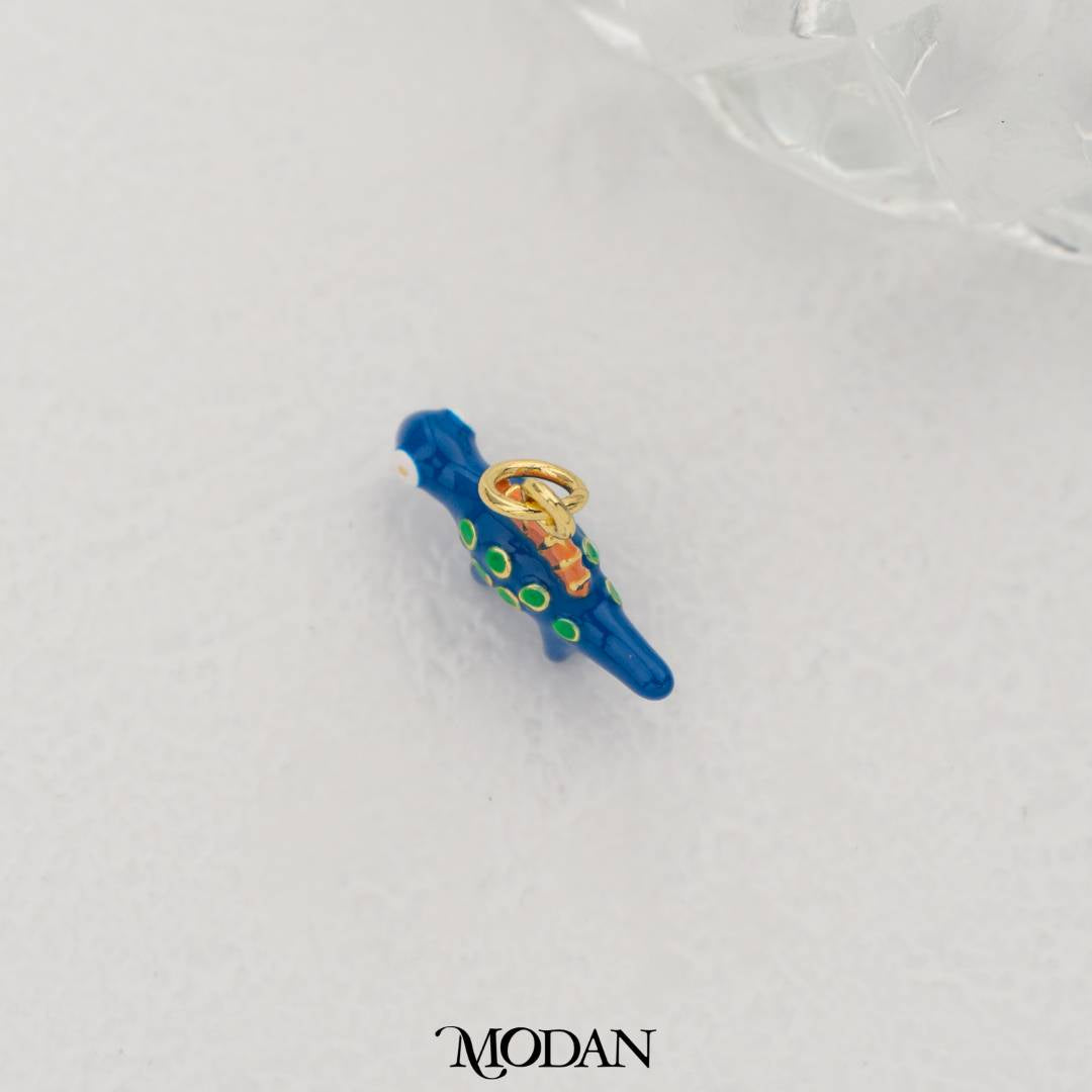 Blue Dinosaur Enamel Pendant DIY Pendant Liontin Dinosaurus Lucu Hypoallergenic Gold Filled