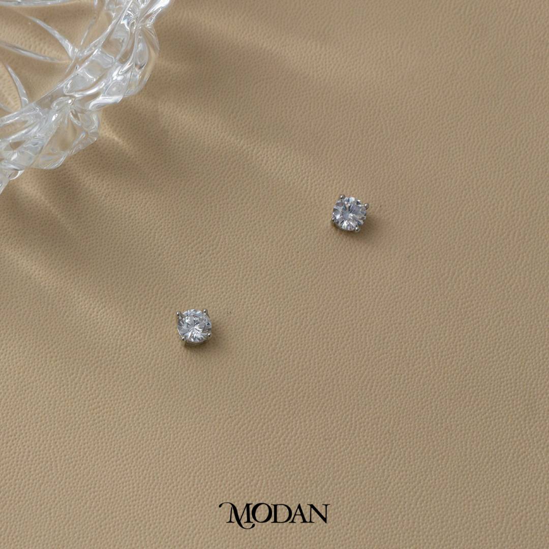 (5mm) Sparkling Solitaire Mini Stud Earrings Anting Tusuk Bulat Mata Satu Hypoallergenic Gold Plated