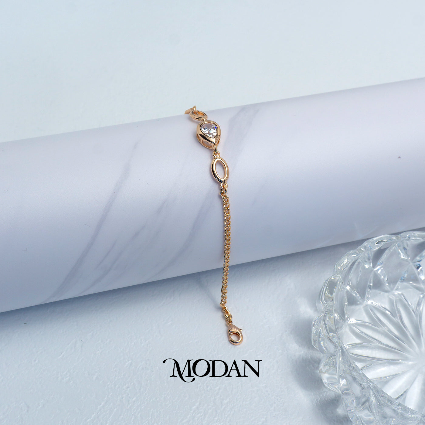 (17cm) Titanium Rosegold Bezel Set Oval Link Chain Bracelet Gelang Hypoallergenic Stainless Steel