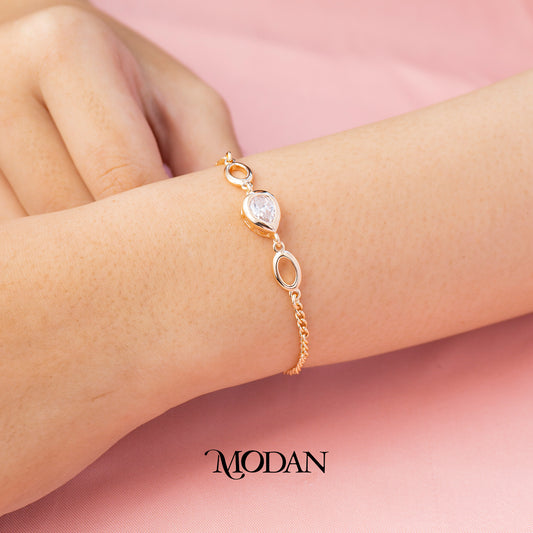 (17cm) Titanium Rosegold Bezel Set Oval Link Chain Bracelet Gelang Hypoallergenic Stainless Steel