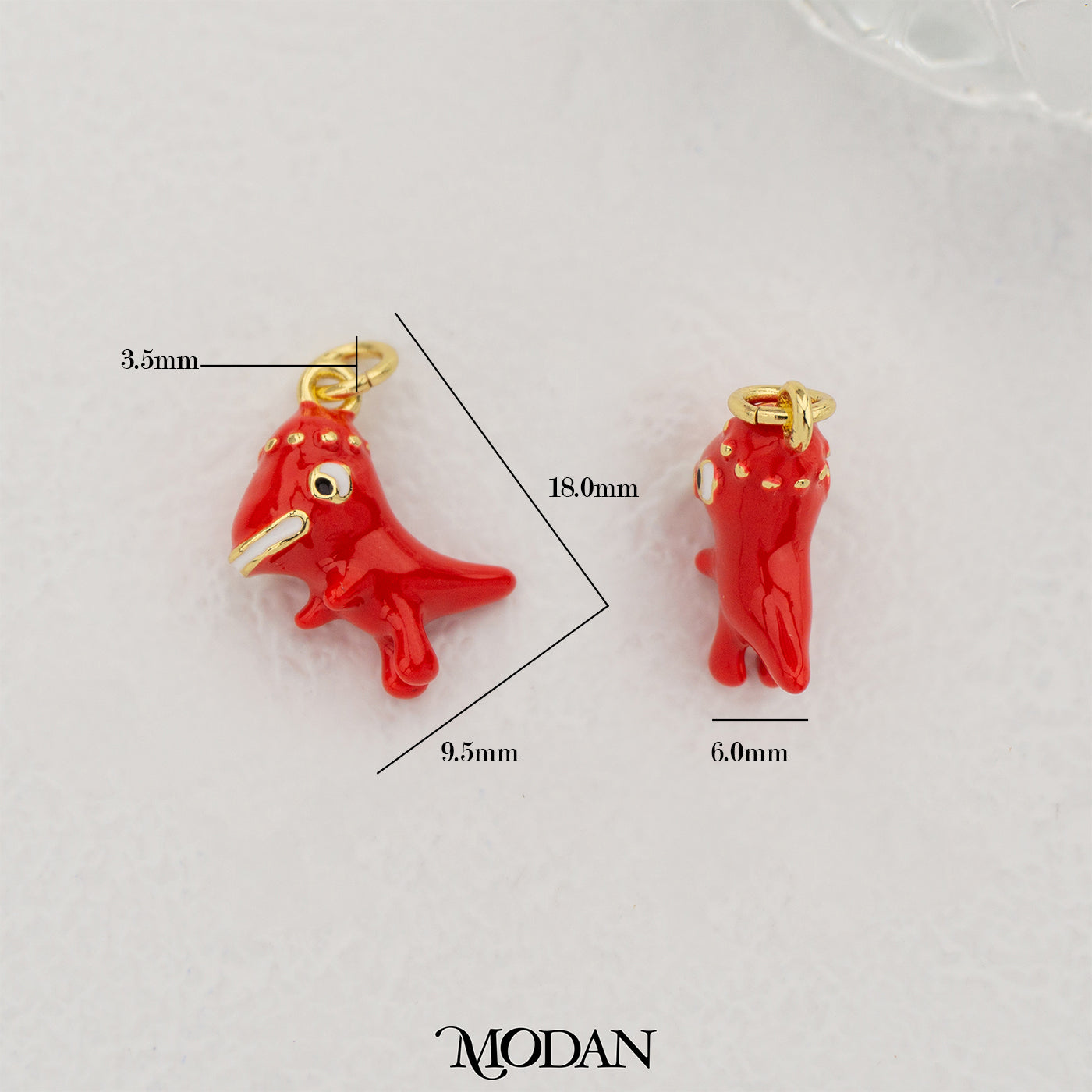 Red Dinosaur T-Rex Enamel Pendant DIY Pendant Liontin Dinosaurus Lucu Hypoallergenic Gold Filled