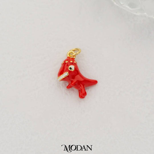 Red Dinosaur T-Rex Enamel Pendant DIY Pendant Liontin Dinosaurus Lucu Hypoallergenic Gold Filled