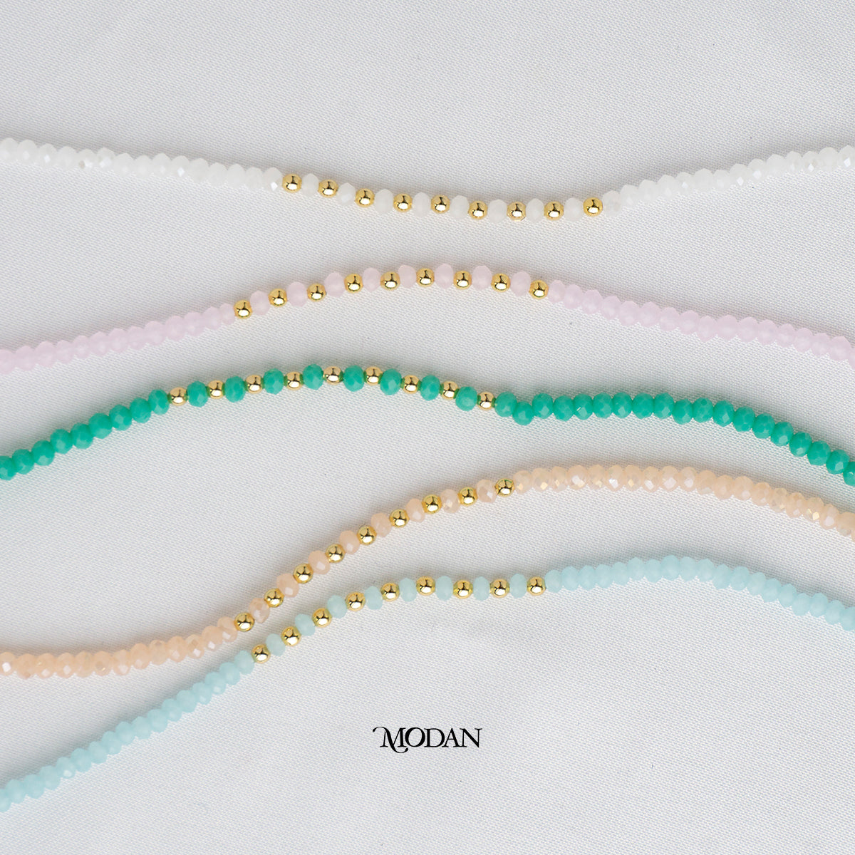 3mm Faceted Pink Blue White Tosca Peach Beaded Necklace Kalung Manik Crystal Hypoallergenic Gold Plated