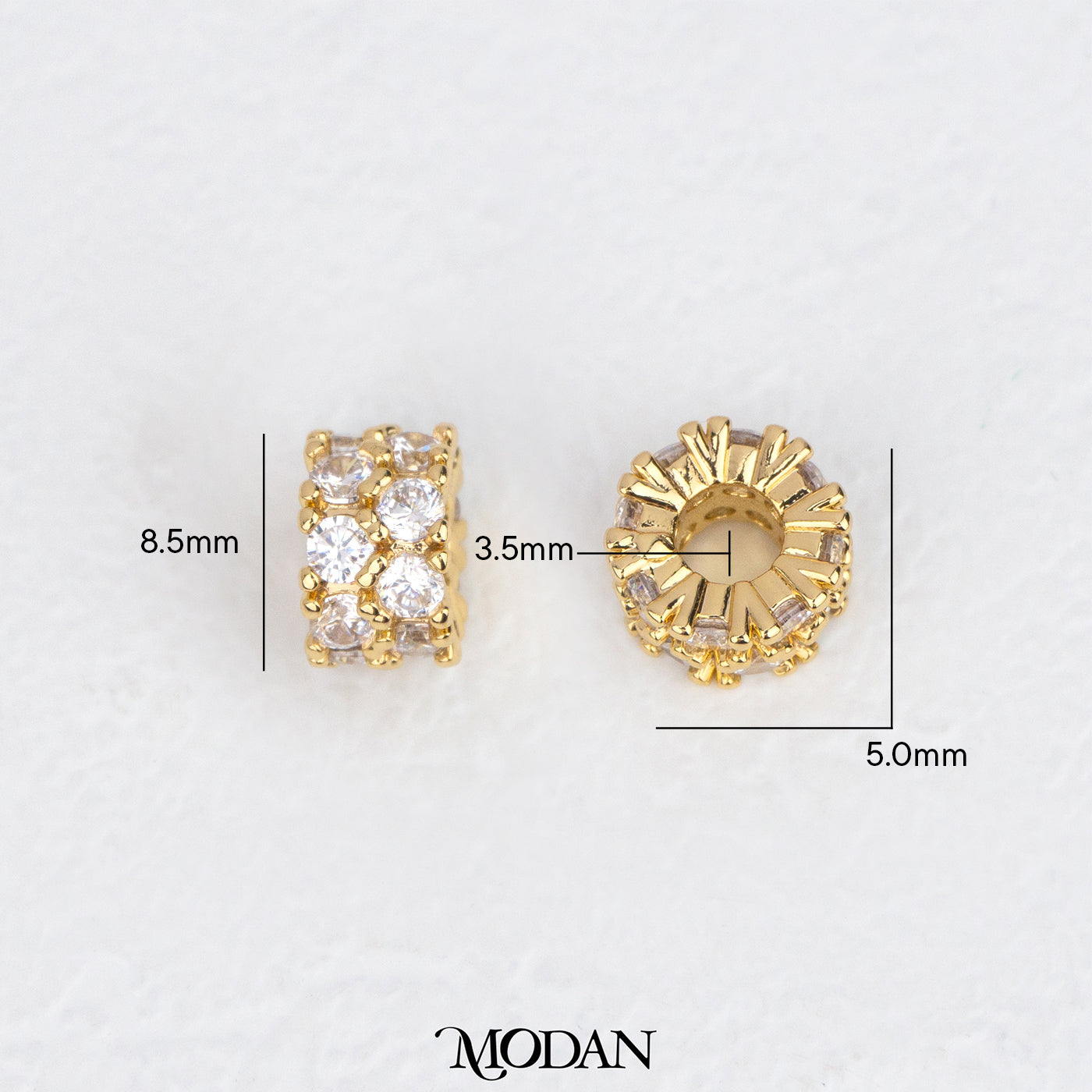 Golden Sparkling Round Zirconia DIY Beads Slider Manik Bulat Hypoallergenic Gold Filled