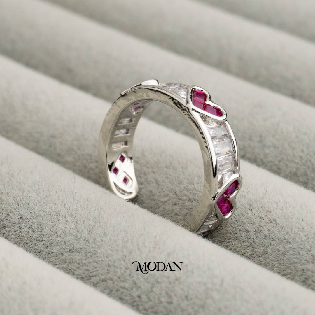 Romantic Ruby Red Twin Heart Ring Cincin Hati Merah Rubi Hypoallergenic Gold Plated