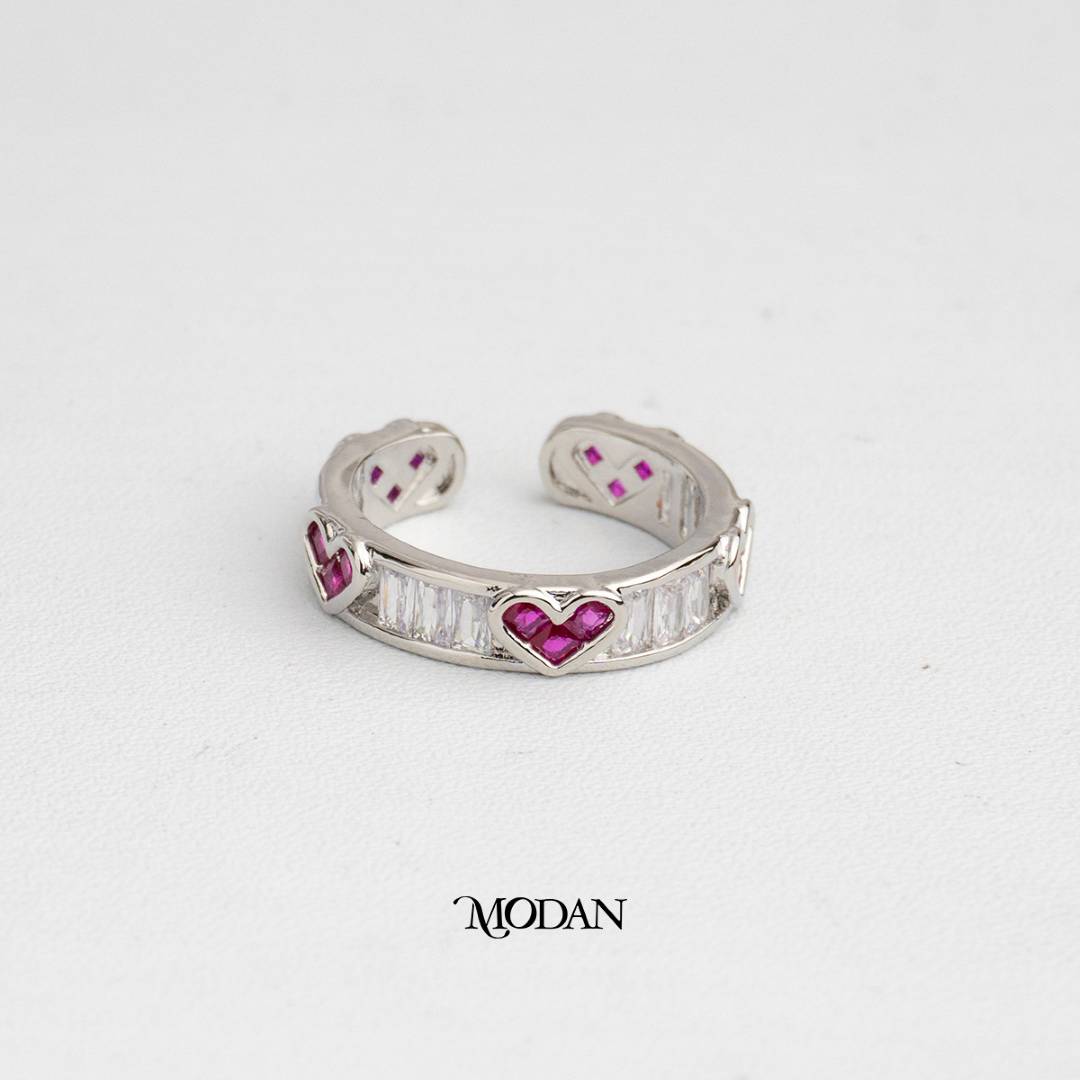 Romantic Ruby Red Twin Heart Ring Cincin Hati Merah Rubi Hypoallergenic Gold Plated