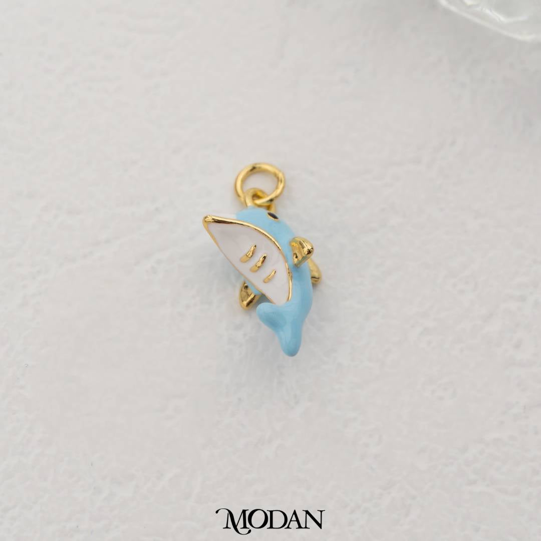 Blue Dolphin Enamel Pendant DIY Pendant Liontin Lumba - Lumba Lucu Hypoallergenic Gold Filled