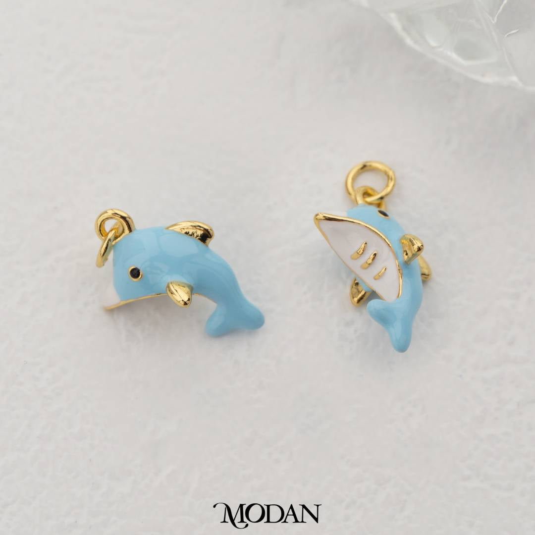 Blue Dolphin Enamel Pendant DIY Pendant Liontin Lumba - Lumba Lucu Hypoallergenic Gold Filled