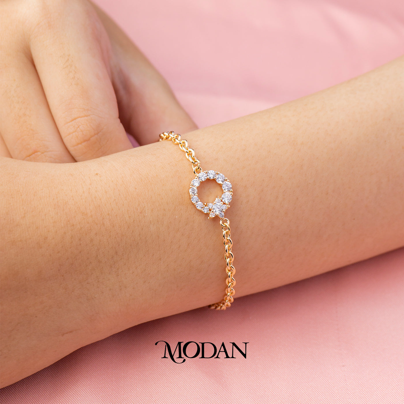 (16.5cm) Titanium Rosegold Flower Wreath Bracelet Gelang Bunga Hypoallergenic Stainless Steel