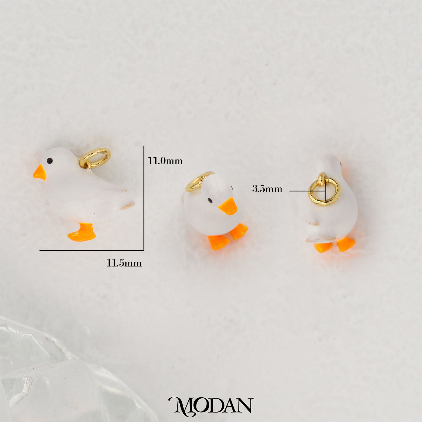 White Bird Enamel Pendant with Orange Legs DIY Pendant Liontin Ayam Kecil Hypoallergenic Gold Filled
