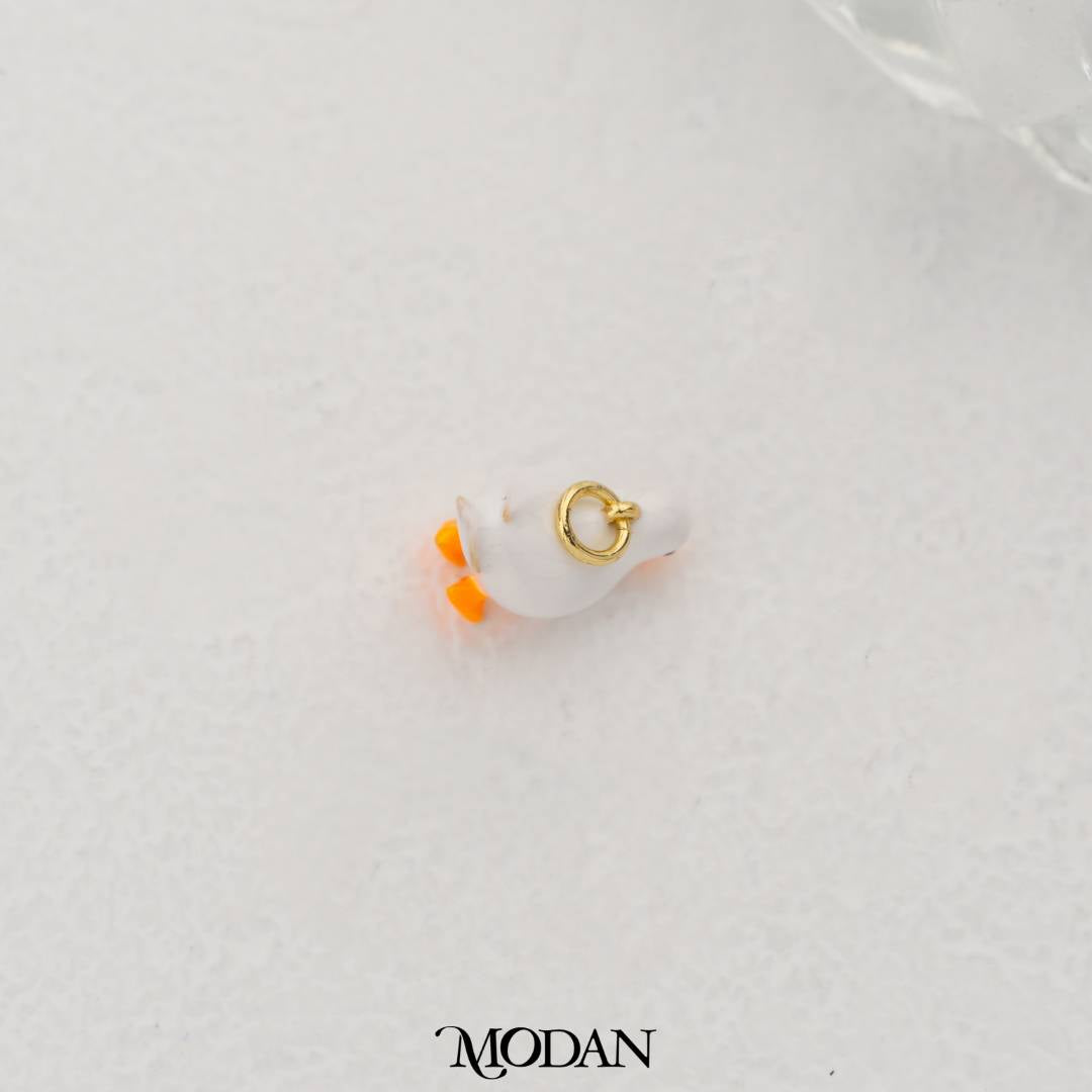 White Bird Enamel Pendant with Orange Legs DIY Pendant Liontin Ayam Kecil Hypoallergenic Gold Filled
