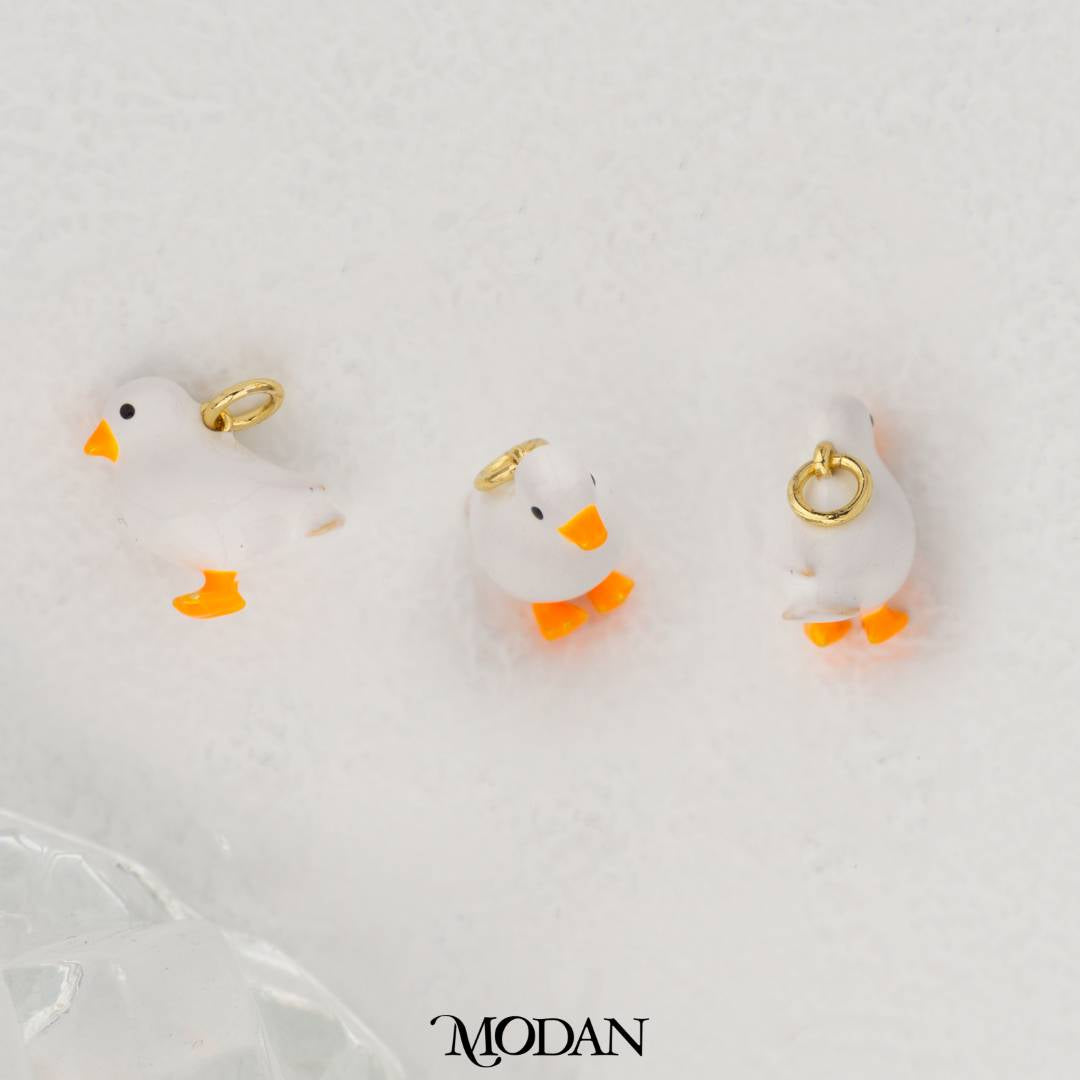 White Bird Enamel Pendant with Orange Legs DIY Pendant Liontin Ayam Kecil Hypoallergenic Gold Filled