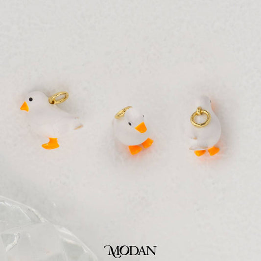 White Bird Enamel Pendant with Orange Legs DIY Pendant Liontin Ayam Kecil Hypoallergenic Gold Filled