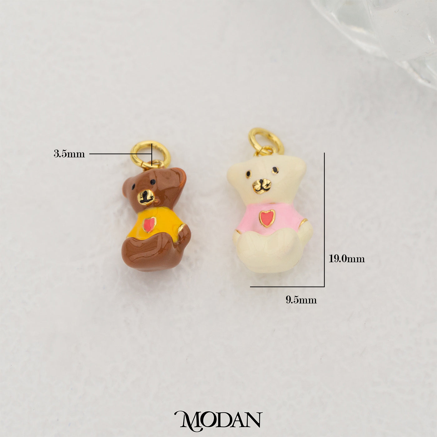 White & Brown Sitting Teddy Bear with Heart Shirt Enamel DIY Pendant Liontin Beruang Duduk Hypoallergenic Gold Filled