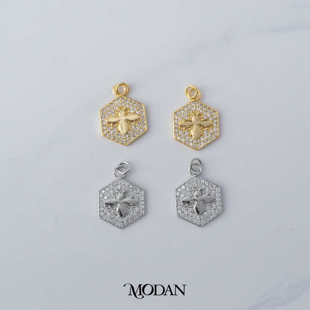 Queen Bee Hexagon DIY Charm Liontin Lebah Hypoallergenic Gold Filled
